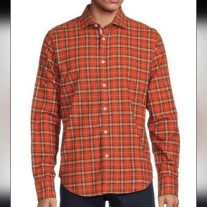 Rag & Bone Men’s‎ Flannel Orange Plaid Long Sleeve Shirt Lightweight Size S